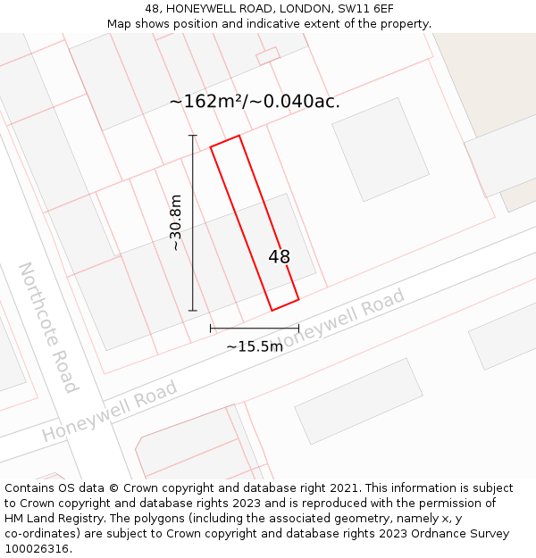 48, HONEYWELL ROAD, LONDON, SW11 6EF: Plot and title map