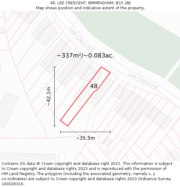 48, LEE CRESCENT, BIRMINGHAM, B15 2BJ: Plot and title map