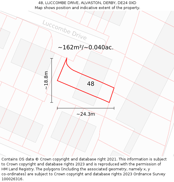 48, LUCCOMBE DRIVE, ALVASTON, DERBY, DE24 0XD: Plot and title map
