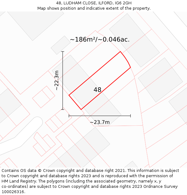 48, LUDHAM CLOSE, ILFORD, IG6 2GH: Plot and title map