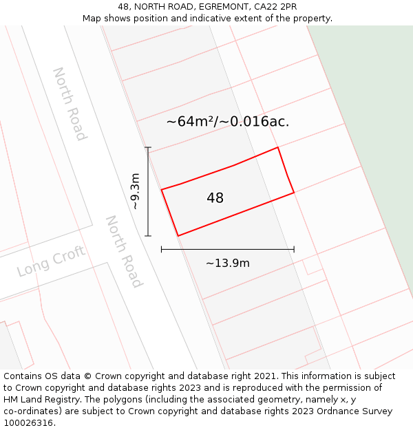 48, NORTH ROAD, EGREMONT, CA22 2PR: Plot and title map