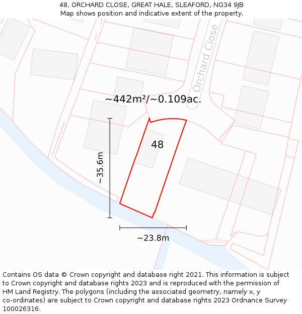 48, ORCHARD CLOSE, GREAT HALE, SLEAFORD, NG34 9JB: Plot and title map