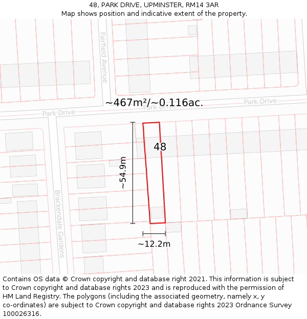 48, PARK DRIVE, UPMINSTER, RM14 3AR: Plot and title map