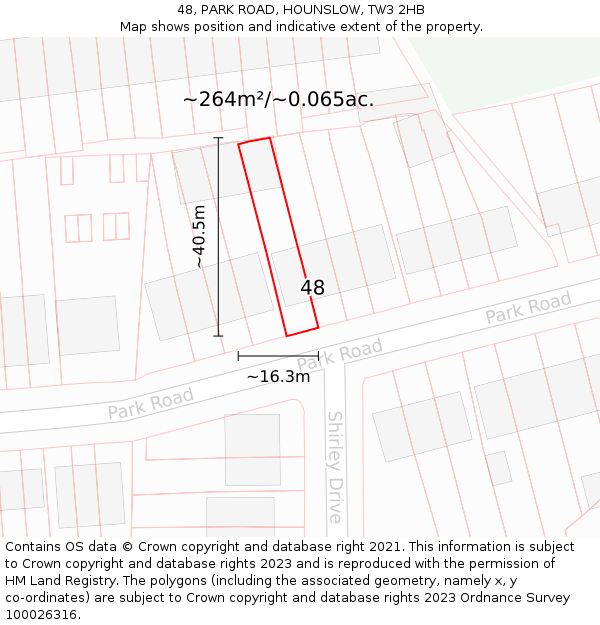 48, PARK ROAD, HOUNSLOW, TW3 2HB: Plot and title map