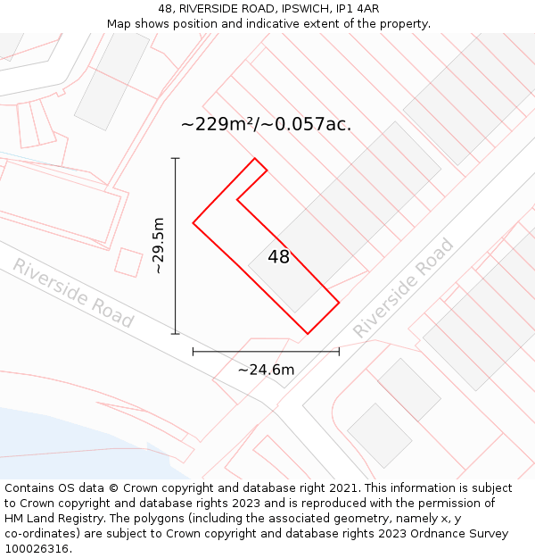 48, RIVERSIDE ROAD, IPSWICH, IP1 4AR: Plot and title map