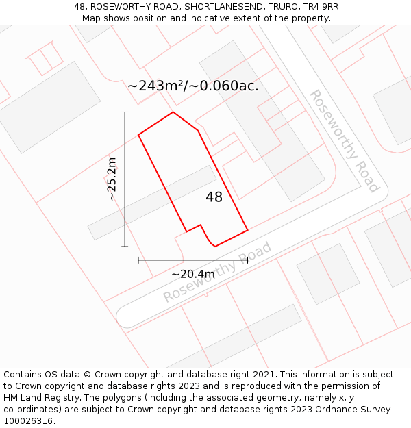 48, ROSEWORTHY ROAD, SHORTLANESEND, TRURO, TR4 9RR: Plot and title map