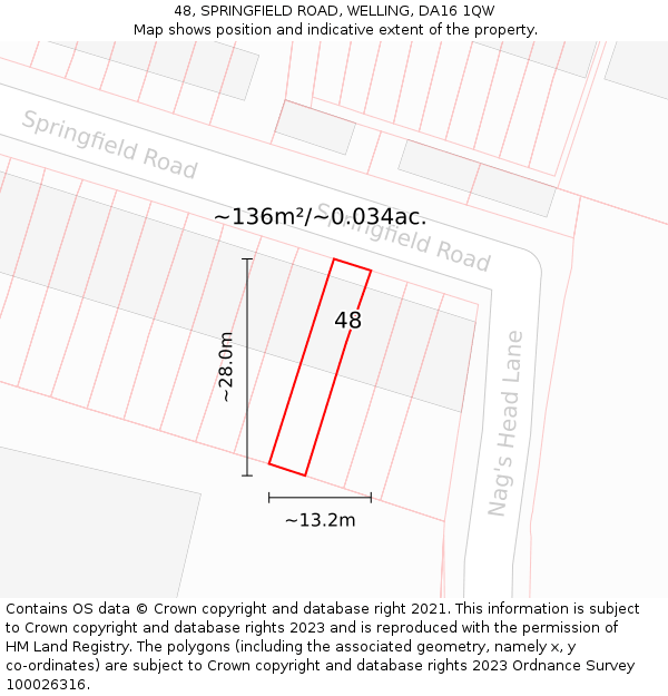 48, SPRINGFIELD ROAD, WELLING, DA16 1QW: Plot and title map
