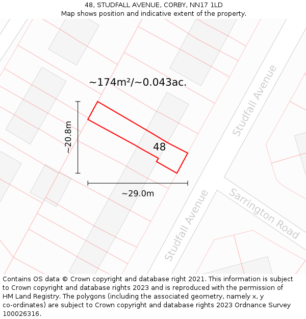 48, STUDFALL AVENUE, CORBY, NN17 1LD: Plot and title map