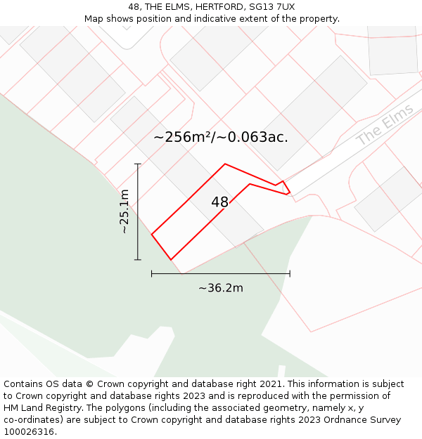 48, THE ELMS, HERTFORD, SG13 7UX: Plot and title map