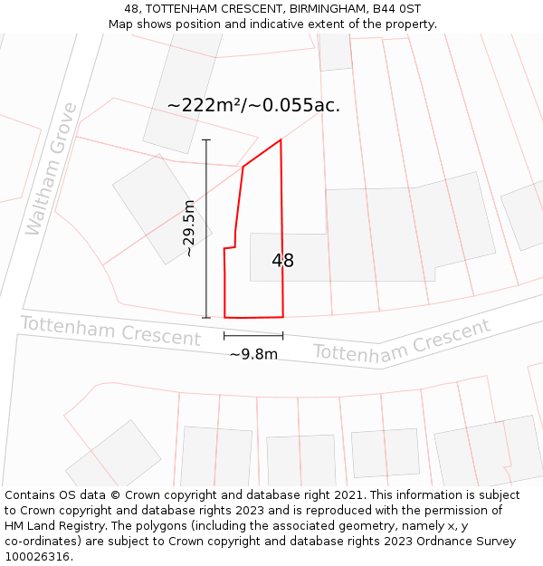 48, TOTTENHAM CRESCENT, BIRMINGHAM, B44 0ST: Plot and title map