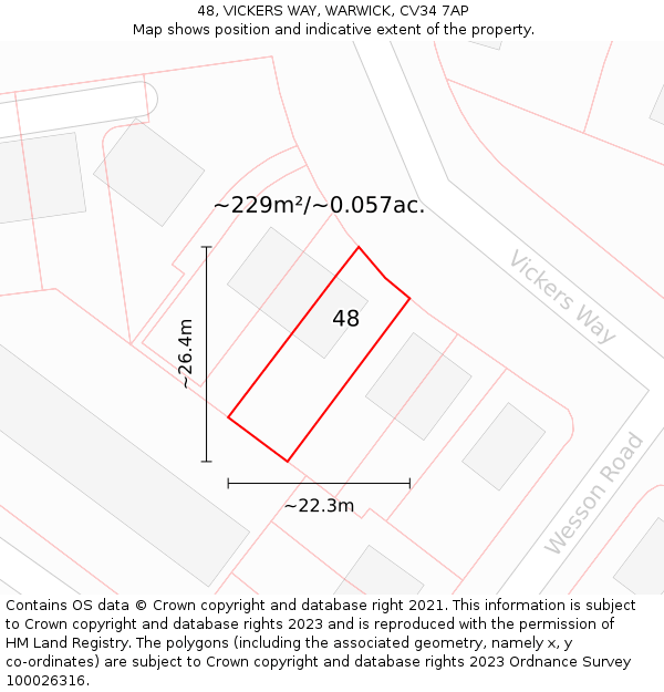 48, VICKERS WAY, WARWICK, CV34 7AP: Plot and title map