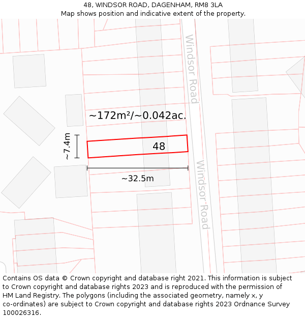 48, WINDSOR ROAD, DAGENHAM, RM8 3LA: Plot and title map