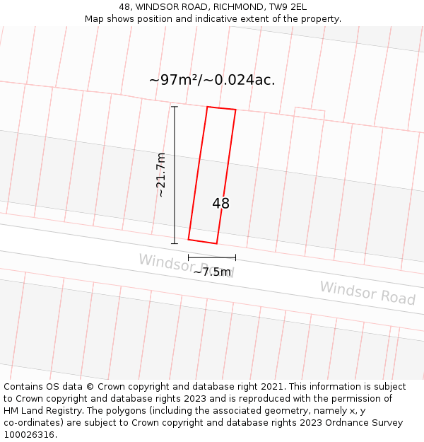 48, WINDSOR ROAD, RICHMOND, TW9 2EL: Plot and title map