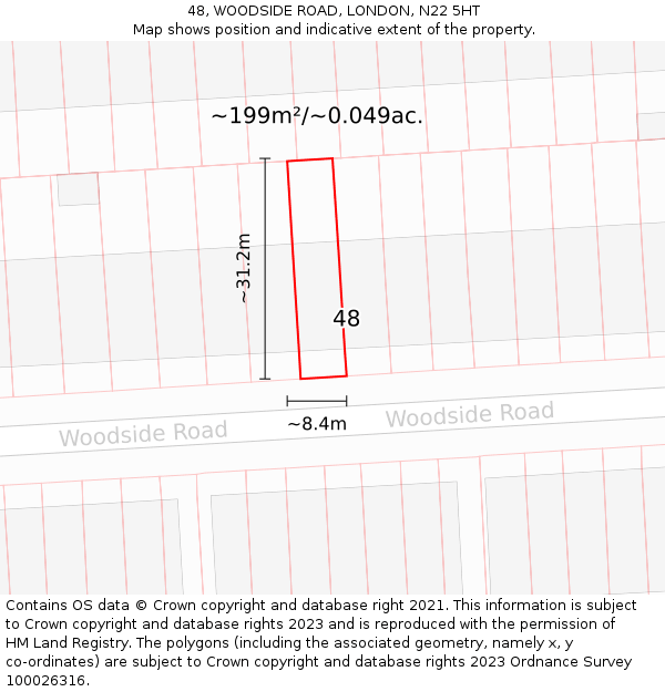 48, WOODSIDE ROAD, LONDON, N22 5HT: Plot and title map