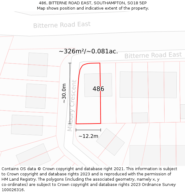 486, BITTERNE ROAD EAST, SOUTHAMPTON, SO18 5EP: Plot and title map