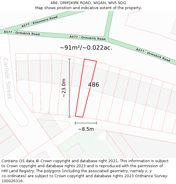 486, ORMSKIRK ROAD, WIGAN, WN5 9DG: Plot and title map