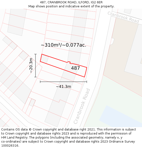 487, CRANBROOK ROAD, ILFORD, IG2 6ER: Plot and title map