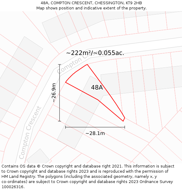 48A, COMPTON CRESCENT, CHESSINGTON, KT9 2HB: Plot and title map