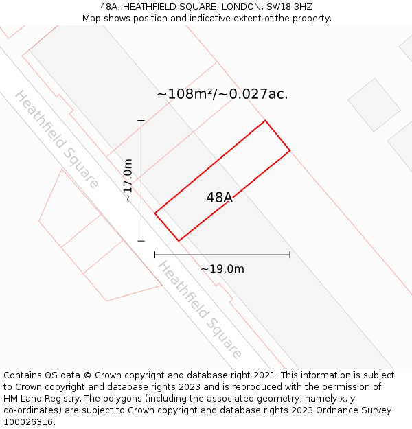 48A, HEATHFIELD SQUARE, LONDON, SW18 3HZ: Plot and title map