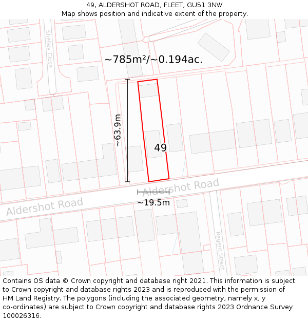 49, ALDERSHOT ROAD, FLEET, GU51 3NW: Plot and title map