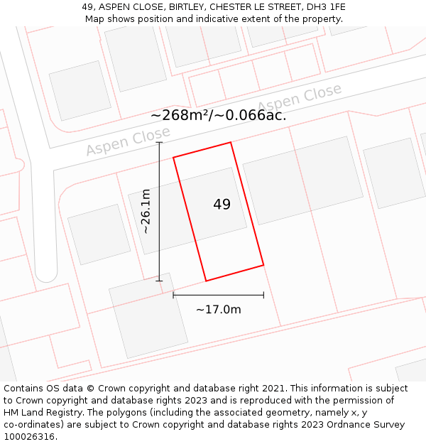 49, ASPEN CLOSE, BIRTLEY, CHESTER LE STREET, DH3 1FE: Plot and title map