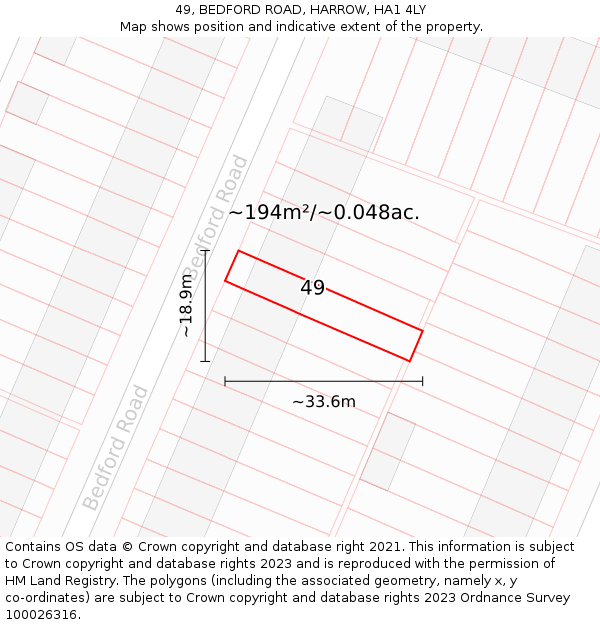 49, BEDFORD ROAD, HARROW, HA1 4LY: Plot and title map