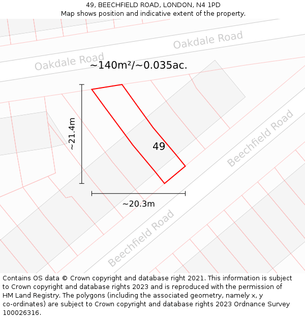 49, BEECHFIELD ROAD, LONDON, N4 1PD: Plot and title map