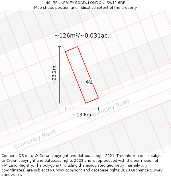 49, BENNERLEY ROAD, LONDON, SW11 6DR: Plot and title map