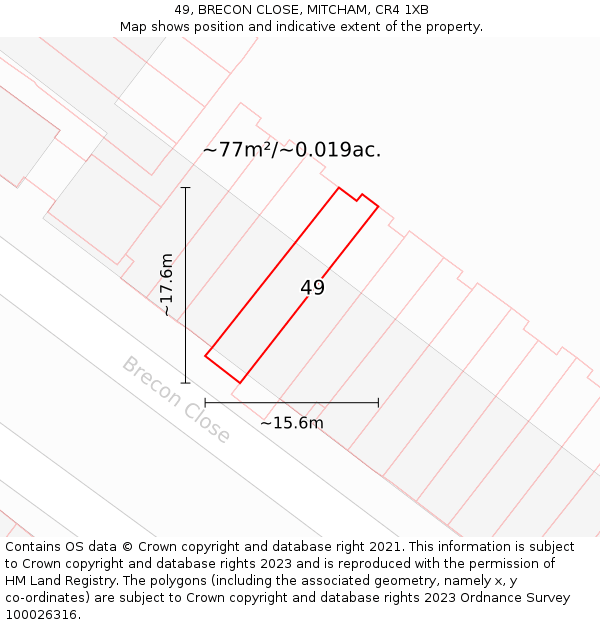 49, BRECON CLOSE, MITCHAM, CR4 1XB: Plot and title map