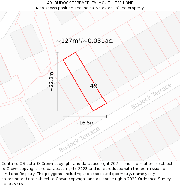 49, BUDOCK TERRACE, FALMOUTH, TR11 3NB: Plot and title map