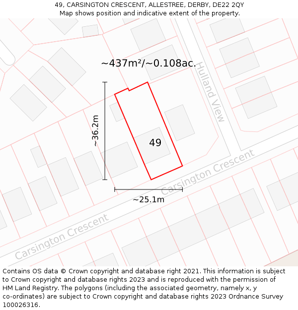 49, CARSINGTON CRESCENT, ALLESTREE, DERBY, DE22 2QY: Plot and title map