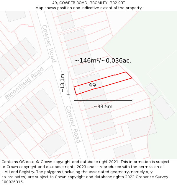 49, COWPER ROAD, BROMLEY, BR2 9RT: Plot and title map
