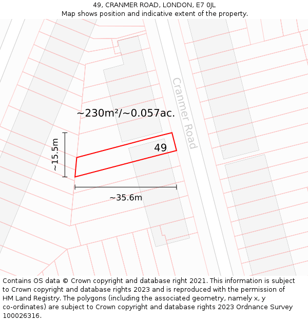 49, CRANMER ROAD, LONDON, E7 0JL: Plot and title map