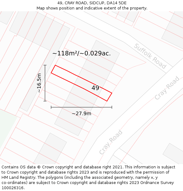 49, CRAY ROAD, SIDCUP, DA14 5DE: Plot and title map