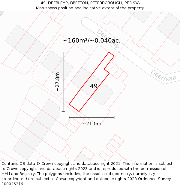 49, DEERLEAP, BRETTON, PETERBOROUGH, PE3 9YA: Plot and title map
