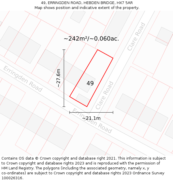 49, ERRINGDEN ROAD, HEBDEN BRIDGE, HX7 5AR: Plot and title map