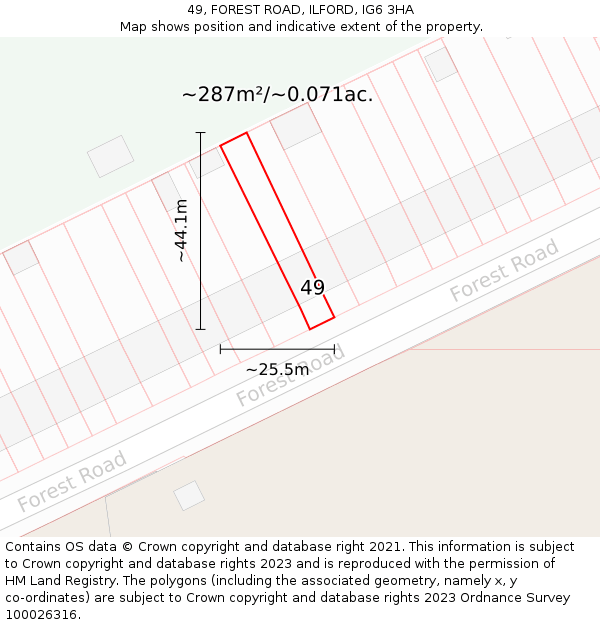 49, FOREST ROAD, ILFORD, IG6 3HA: Plot and title map