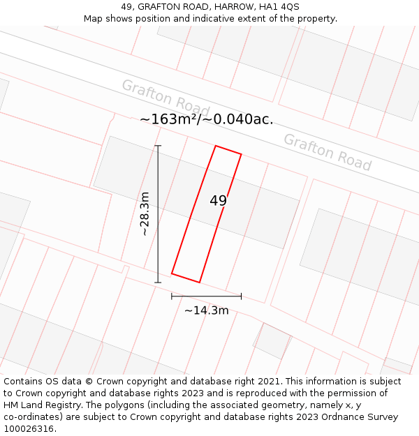 49, GRAFTON ROAD, HARROW, HA1 4QS: Plot and title map