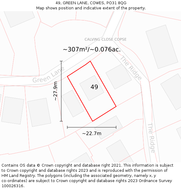 49, GREEN LANE, COWES, PO31 8QG: Plot and title map