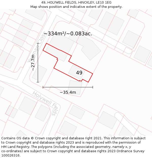 49, HOLYWELL FIELDS, HINCKLEY, LE10 1EG: Plot and title map
