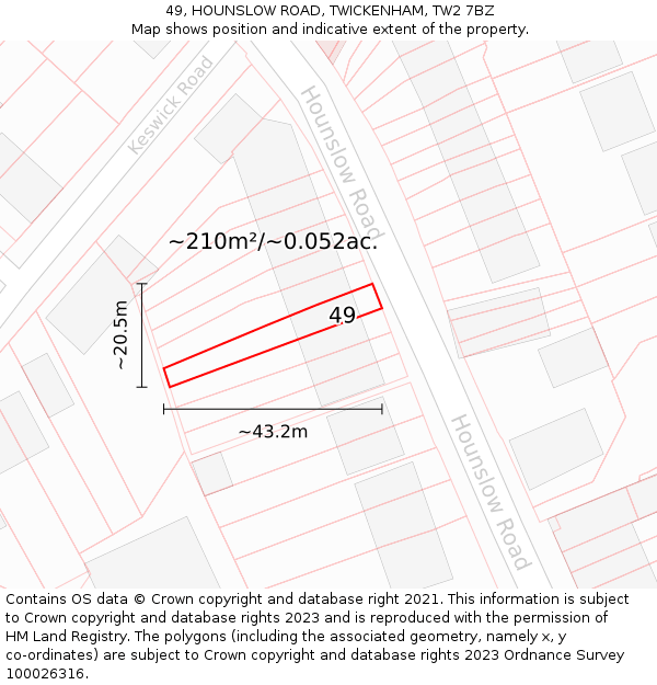 49, HOUNSLOW ROAD, TWICKENHAM, TW2 7BZ: Plot and title map