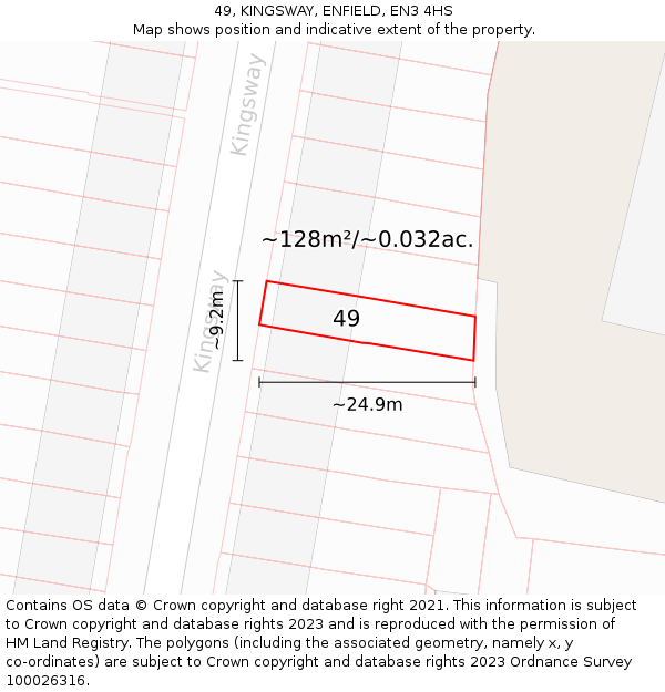 49, KINGSWAY, ENFIELD, EN3 4HS: Plot and title map