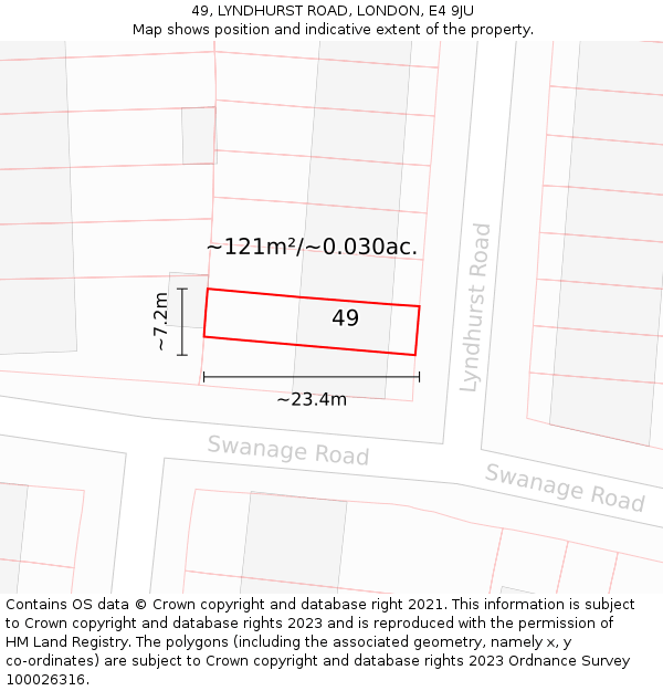 49, LYNDHURST ROAD, LONDON, E4 9JU: Plot and title map