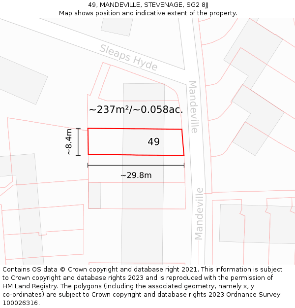 49, MANDEVILLE, STEVENAGE, SG2 8JJ: Plot and title map