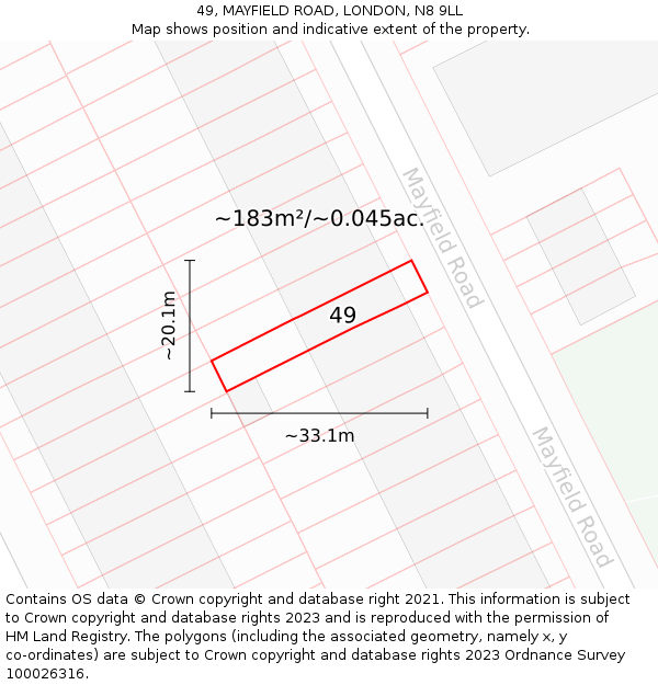 49, MAYFIELD ROAD, LONDON, N8 9LL: Plot and title map
