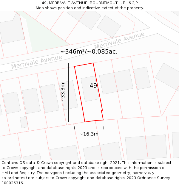 49, MERRIVALE AVENUE, BOURNEMOUTH, BH6 3JP: Plot and title map