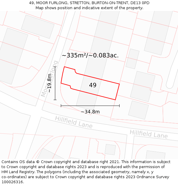 49, MOOR FURLONG, STRETTON, BURTON-ON-TRENT, DE13 0PD: Plot and title map