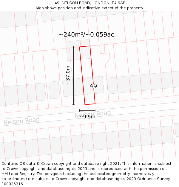 49, NELSON ROAD, LONDON, E4 9AP: Plot and title map