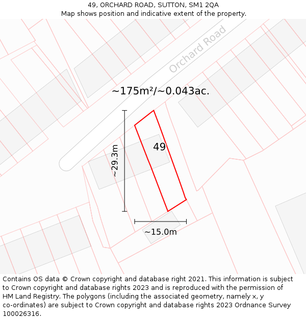 49, ORCHARD ROAD, SUTTON, SM1 2QA: Plot and title map