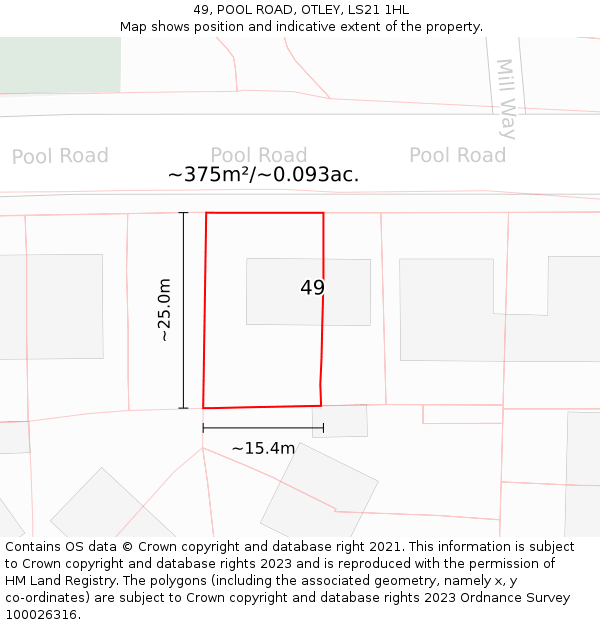 49, POOL ROAD, OTLEY, LS21 1HL: Plot and title map